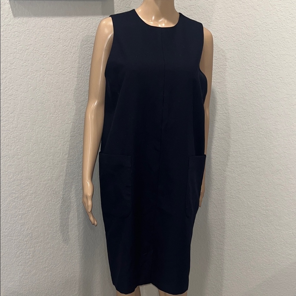 Vintage harve’ benard Elegant navy blue wool satin lined Sleeveless sheath Dress